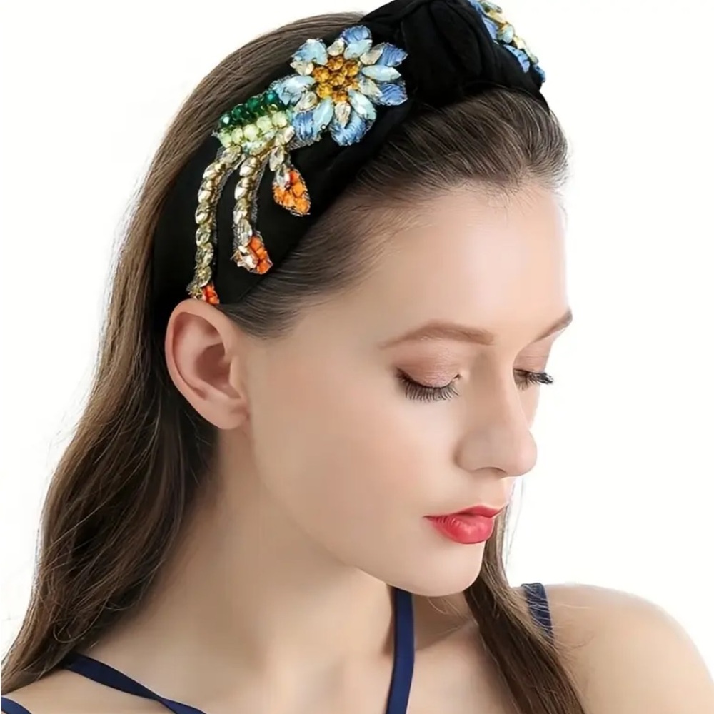 Rhinestone Floral Embroidered Headband